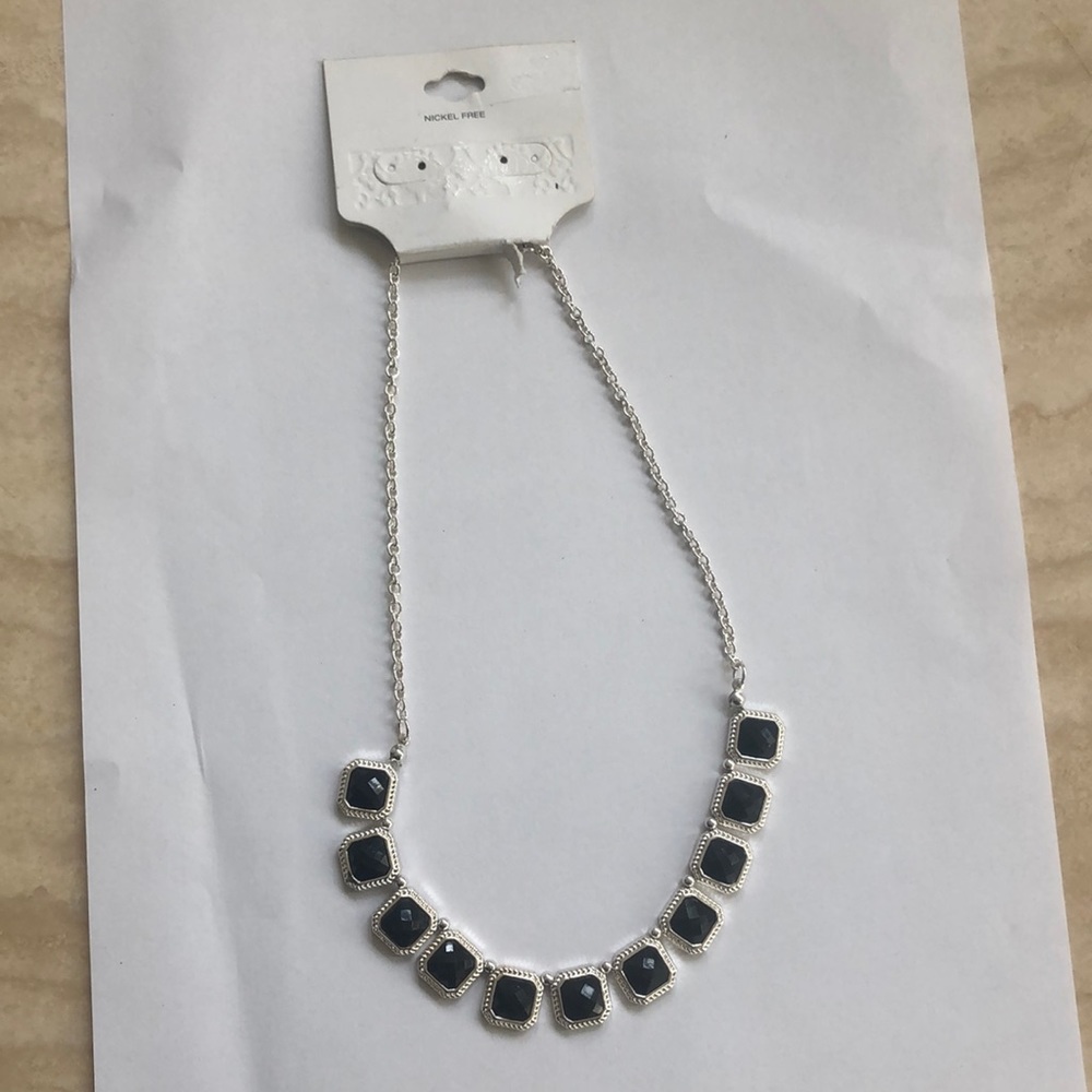 Jet black and silver colored necklace